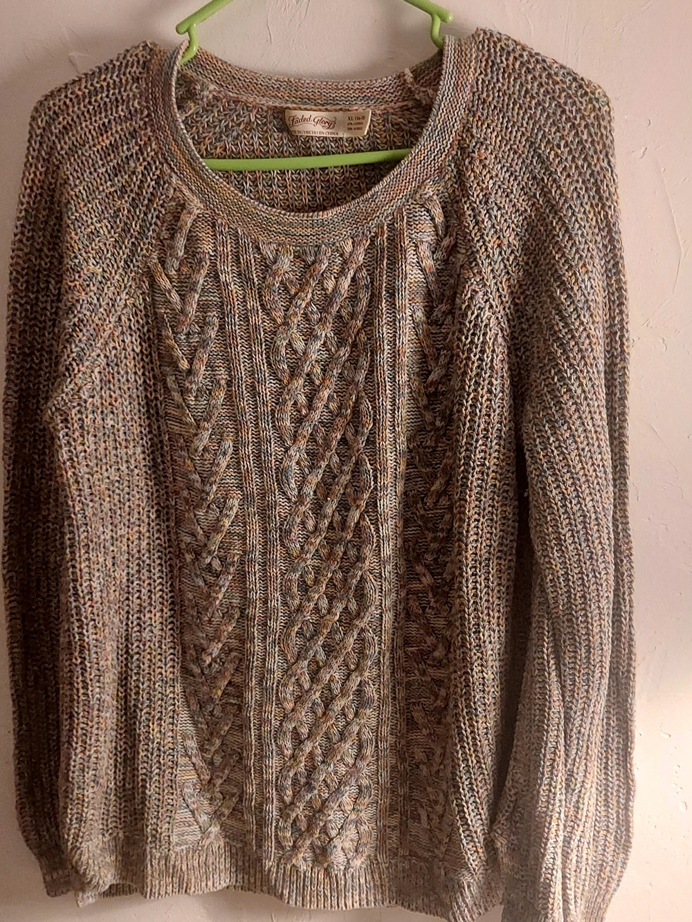 Faded Glory Multi-Tone Cable Knit Crewneck Sweater - Beige Mix